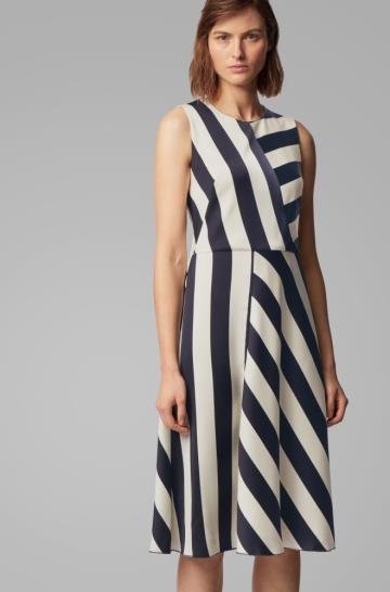 Sukienka BOSS Midi Length Block Stripe Patterned Damskie (Pl61080)